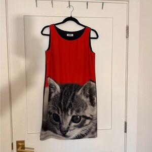 Xhilaration Red Sleeveless Dress with Black-and-White Cat Print